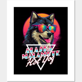 Retro Wave Alaska Malmute Hot Dog Shirt Posters and Art